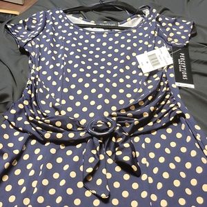 POKA DOTTED NAVY SLEEVELESS DRESS